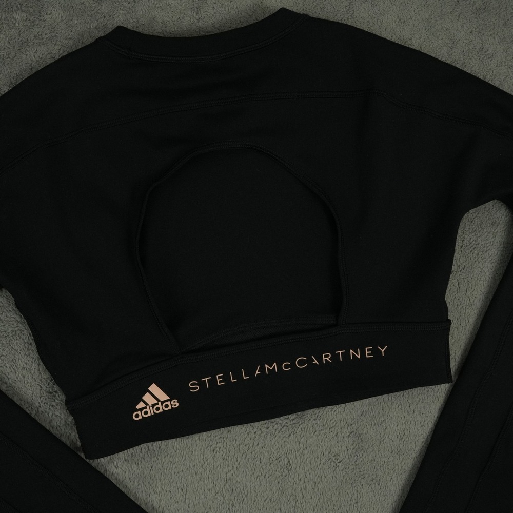 Adidas X Stella McCartney Crop Top Women XS Black Long Sleeve Open Back - Picture 4 of 13
